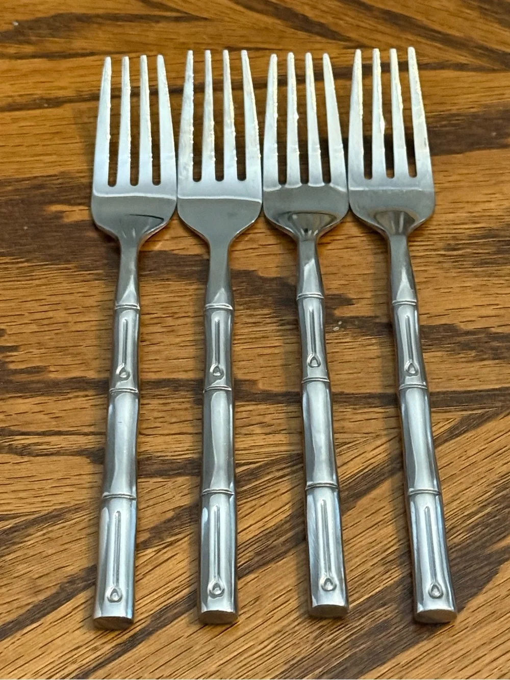 Hampton Forge MCM Bamboo 4 Salad Forks Stainless Flatware